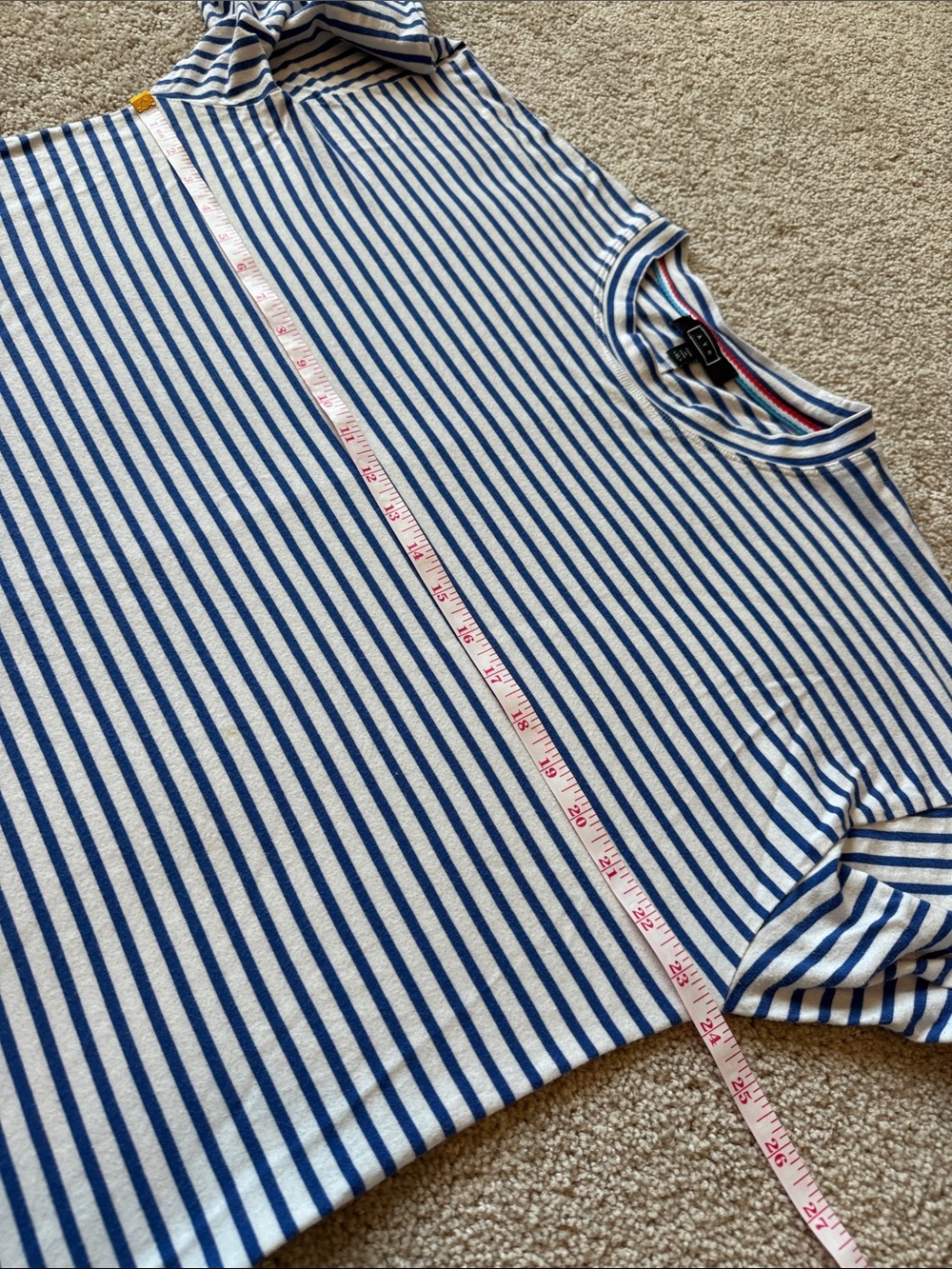AYR French Fry Blue Striped Crewneck 3/4 Sleeve T Shirt - Picture 9 of 10